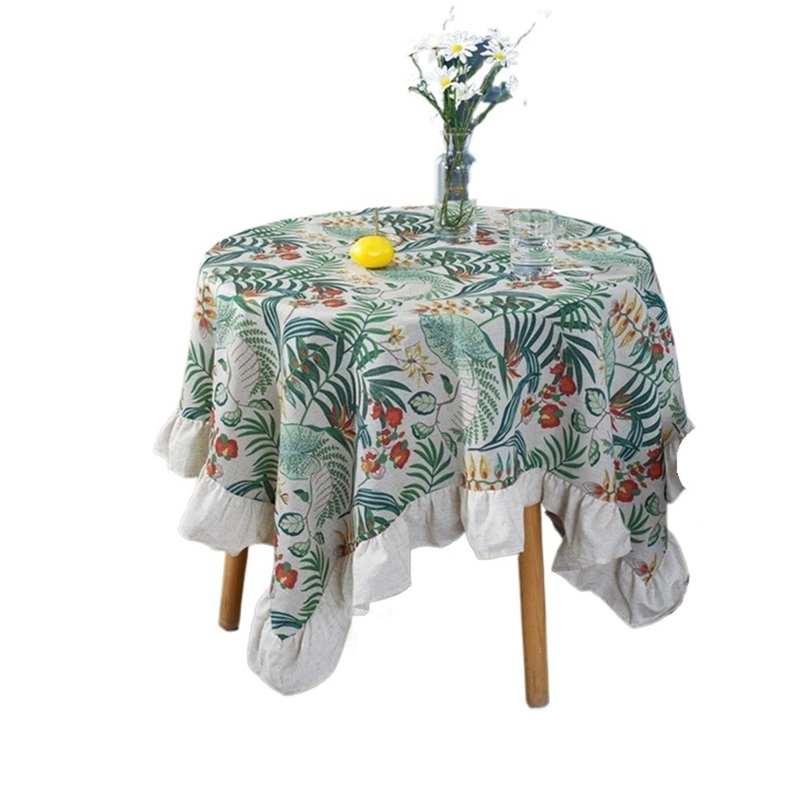 ZNTIHZ Cotton Linen Bedside Table Cover Solid Edge Decor Tablecloth Round For Tea For Furniture Dresser(Green A,Diameter 150cm)