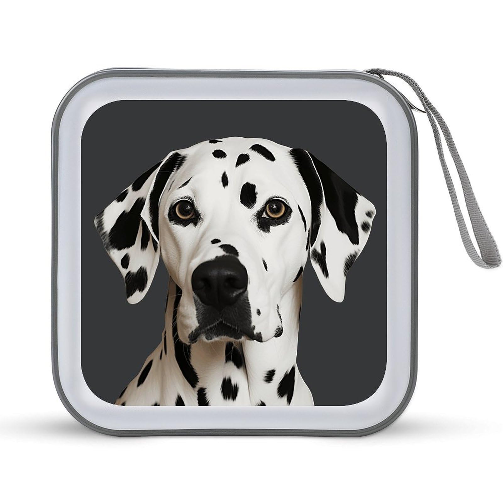 VstaDank - 40 Capacity Dalmatian CD Case with Zipper Disc Storage Organizer, Portable Hard Plastic Storage CD Holder, Wallet Organizer