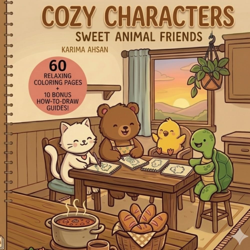 Cozy Characters Sweet Animal Friends: A Bold and Easy Coloring Book for Adults and Teens about Kawaii Super Cute Animal Friends with Easy Designs and ... of 60 Coloring pages /8.5x8.5 inch 148 pages/