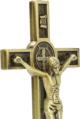 Miniatura 9 de Cruz católica hermosa aleación de zinc hecho a mano Crucifijo de pared de metal vertical extraíble (color cobre)