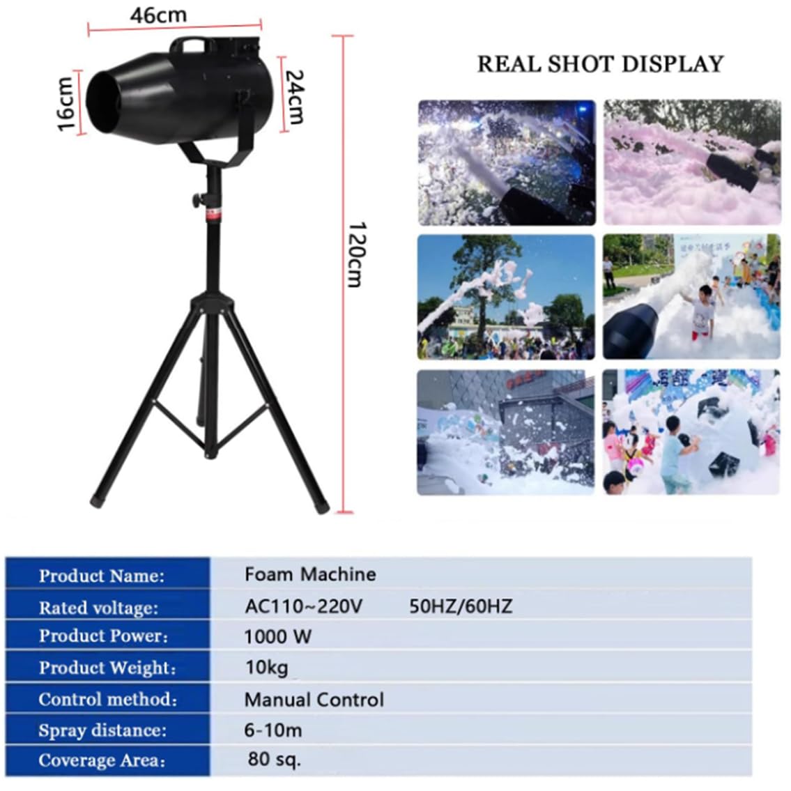 1000 W Hochleistungs-Schaumkanone, 20 m³/min Schaumausstoß, 6–10 m Reichweite, Seifenblasenpistole für Sommer-Poolpartys, Kinder-Poolpartys, Bühneneffekte, Plug-in-Typ