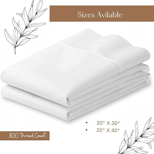 Miniatura 5 de Juego de 2 fundas de almohada de 800 hilos, 100 % algodón, dobladillo superior de 4 pulgadas, funda de almohada de algodón de fibra larga, acabado