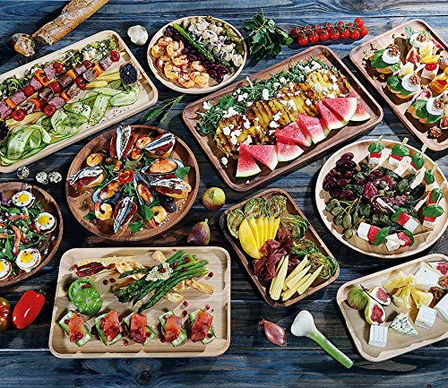 Set van 4 gastronomische borden van acaciahout: decoratieve aperitiefdienbladen, handgemaakte onderdelen van massief acaciahout, perfect voor een zomertafel buiten (15,2 x 15,2 cm