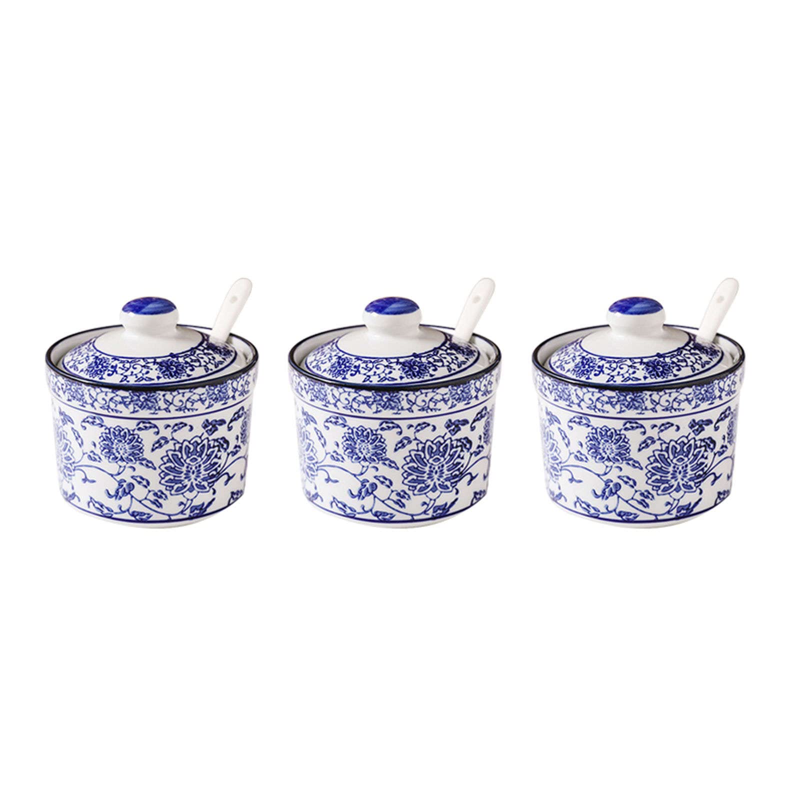 Barattoli for alimenti, zuccheriera, barattoli for spezie, zuccheriera cinese in porcellana bianca e blu con coperchio, zuccheriera in porcellana con cucchiaio, piccola saliera, ristorante-blu e bianc