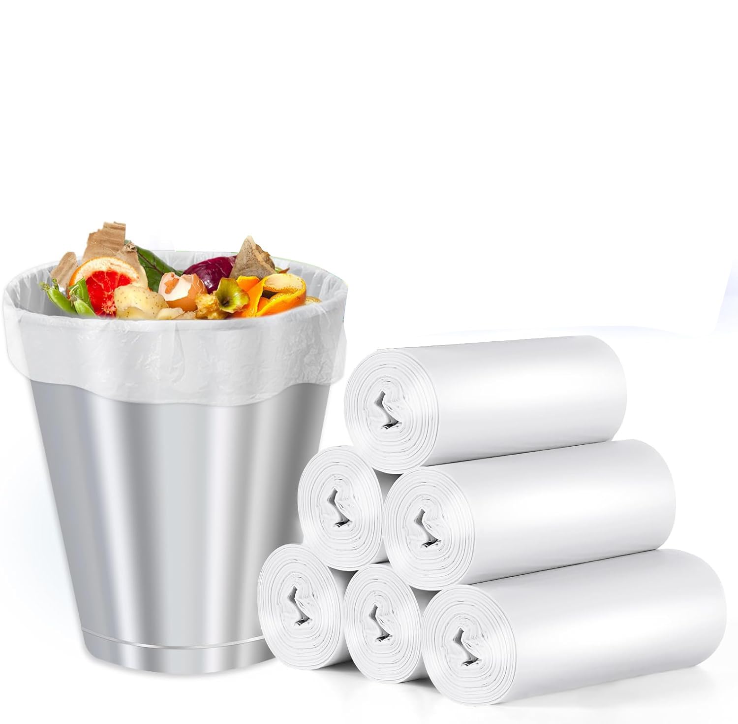 White Garbage Bag 20 Pcs roll 55x70 Biodegradable Trash Bags, Strong Multipurpose Bin Liners, Convenience for Home, Kitchen, School, Hotel and Office Cleaning