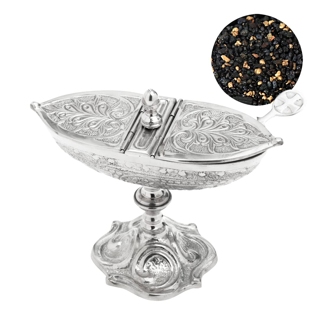 NKlaus Set di 3 incensiere d'argento con cucchiaio 100g miscela d'incenso Pontificio 40694