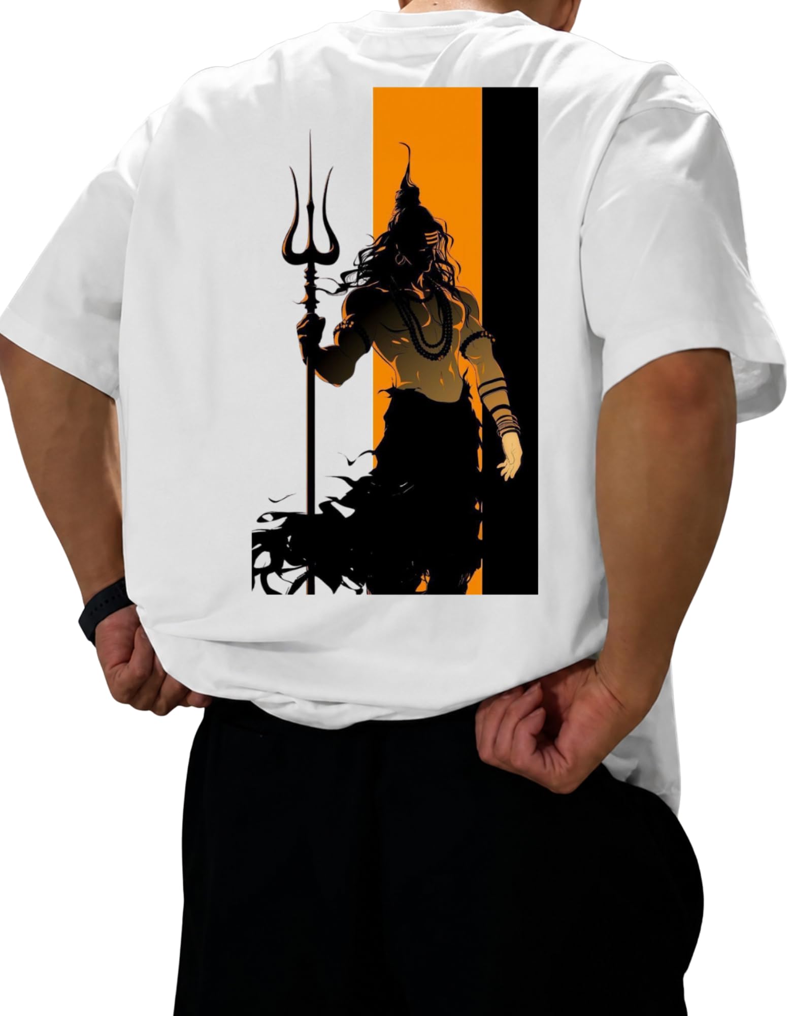 Lord Shiva Printed Oversized T-Shirt for Men | Baggy Fit Drop Shoulder Half Sleeves Round Neck | Premium Cotton Casual Graphic Tee | Mahadev Shiv Shankar Kawad Yatra Religious T-Shirt-picture-14