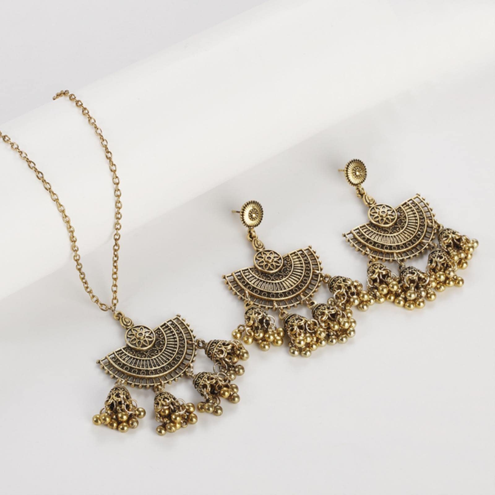 DAOMEI Ethnic Silver Color Indian Earring And Necklace Set For Women Bijoux Wedding Jewelry Set Hangers Bohemia Jhumka Earrings