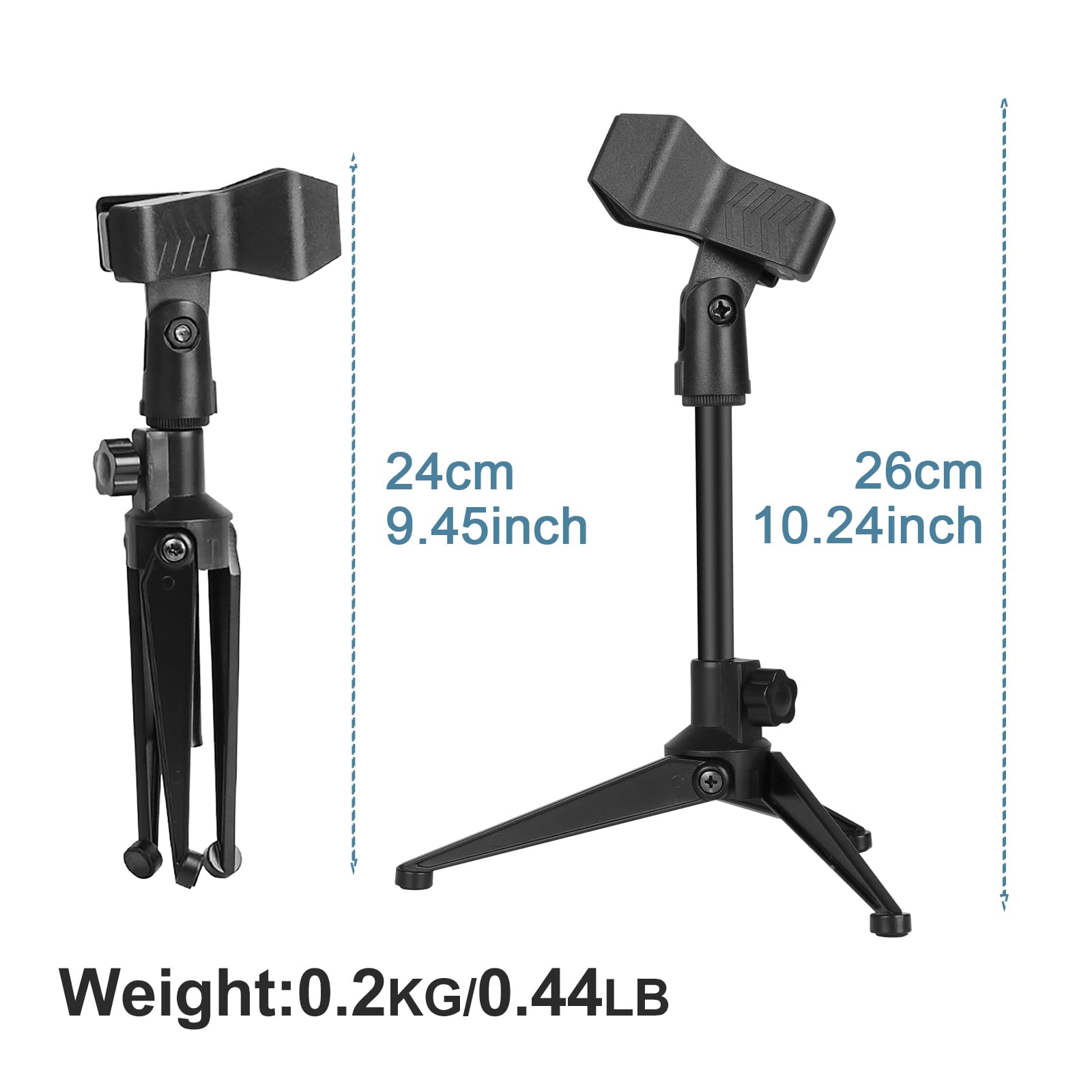 Depusheng Supporto per microfono da scrivania pieghevole ad angolo regolabile da tavolo pieghevole supporto microfono supporto di supporto in plastica nera (2 pezzi)