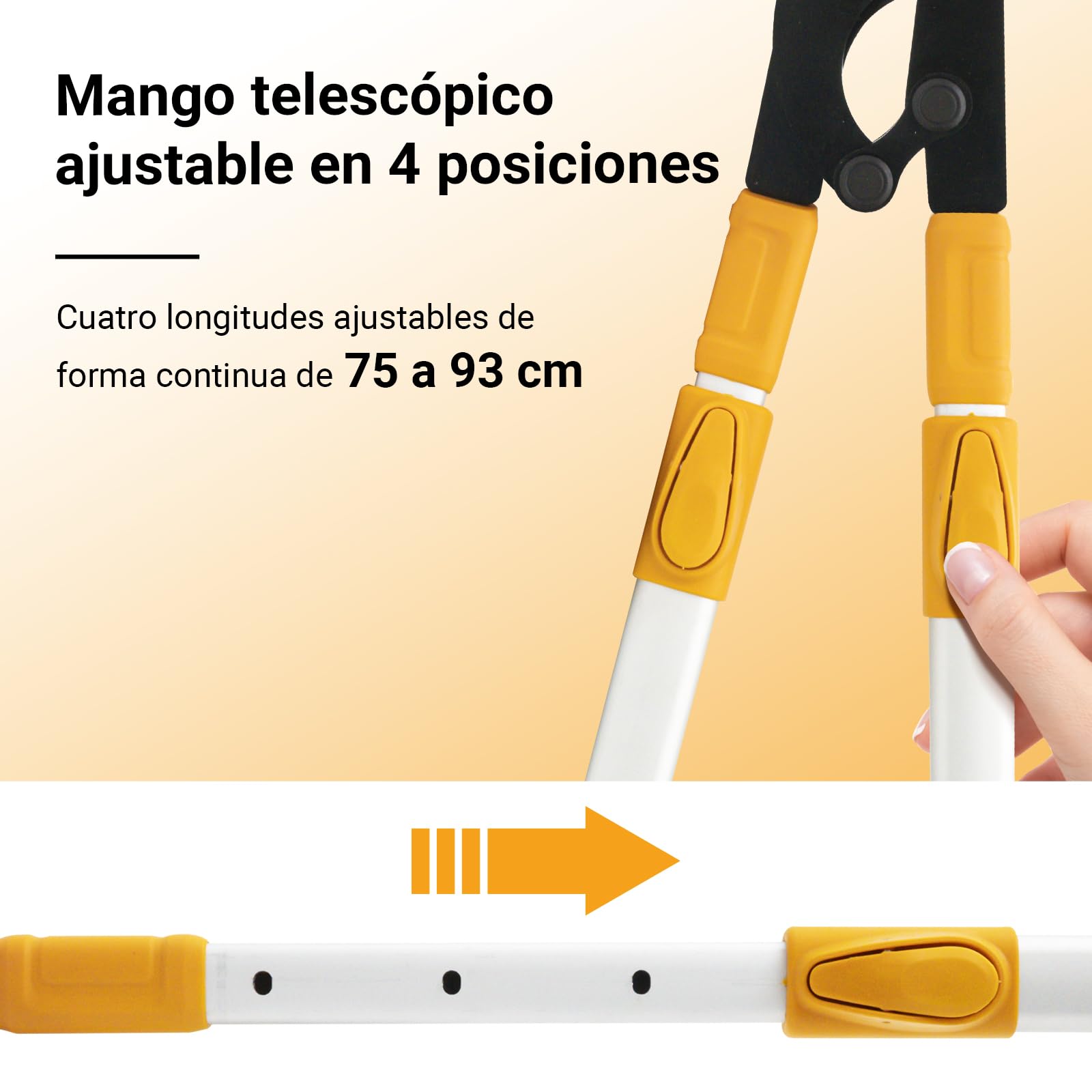 Tijeras de podar telescópicas con sierra de mano de 21 cm, tijeras de podar de 75 – 93 cm, diámetro máximo de corte de 60 mm, tamaño grande