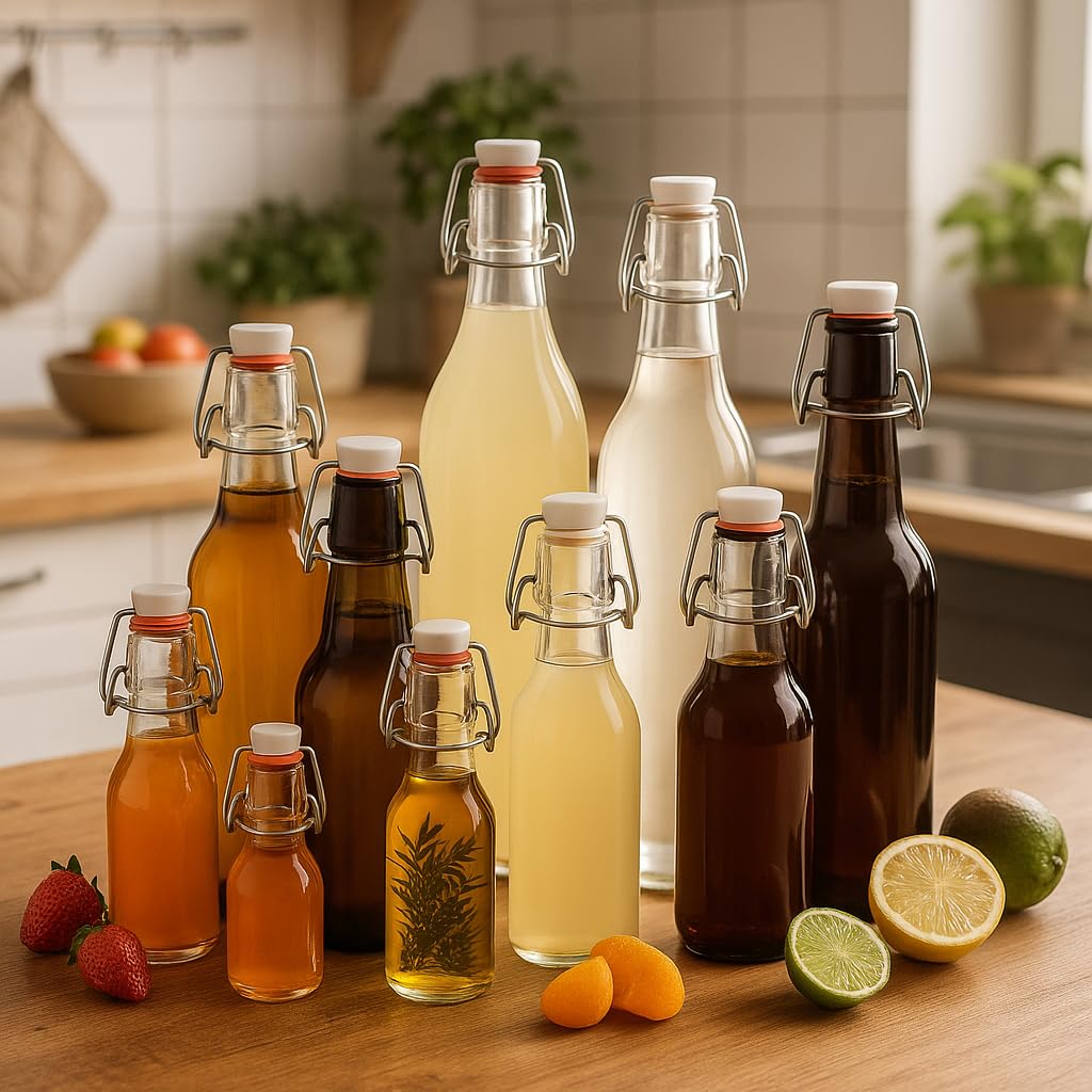 hocz 6x leere Bügelflaschen 250ml zum Befüllen Weiß - kleine Flaschen mit Bügelverschluss - 6er Bügel Glasflaschen Set für Saft, Getränke, Likör, Öl, Saucen