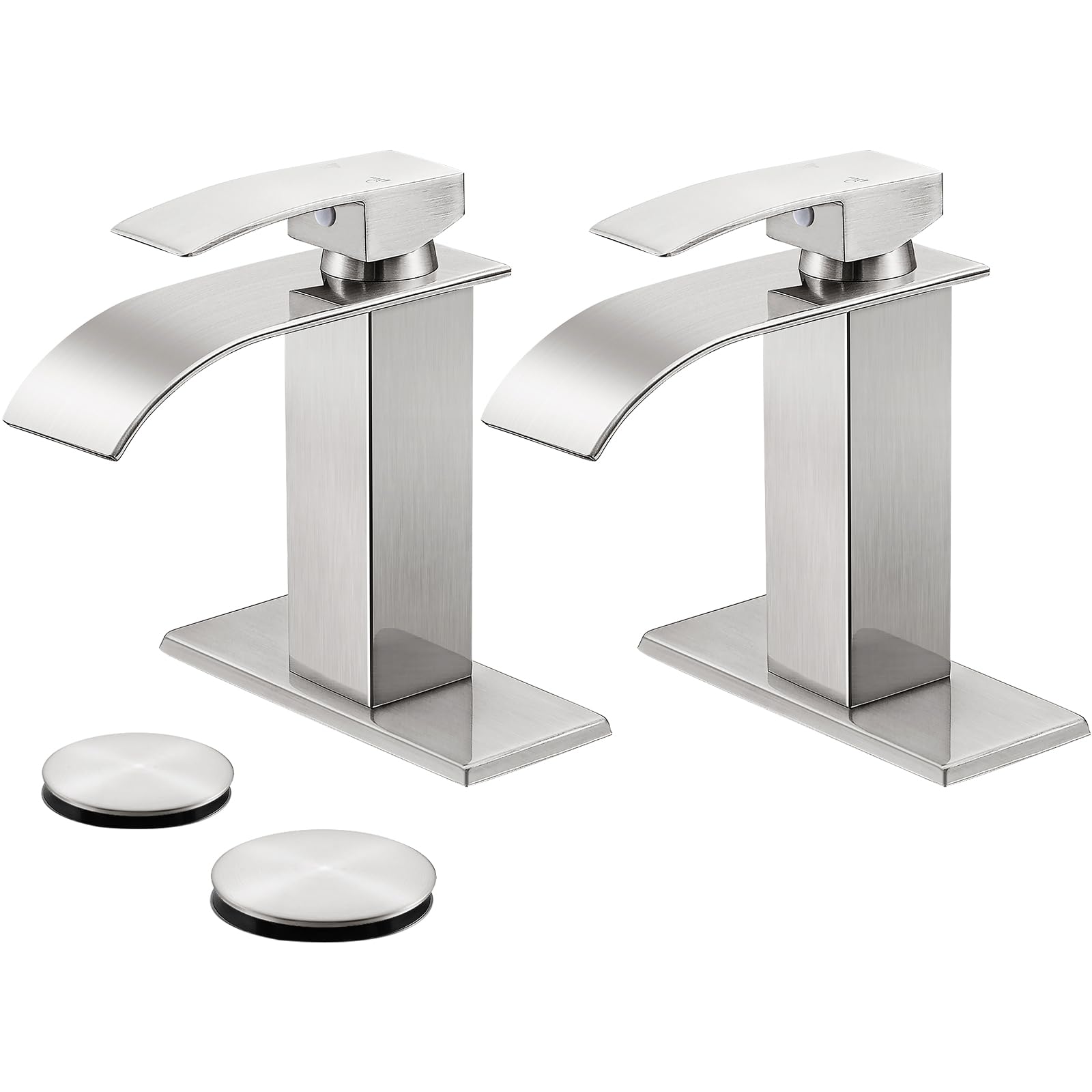 bathroom faucets brushed nickel waterfall bathroom sink faucet modern single handle bathroom faucet for 1 or 3 hole mxier tap washbasin faucet with deck, pop-up drain and supply hoses 2 pack