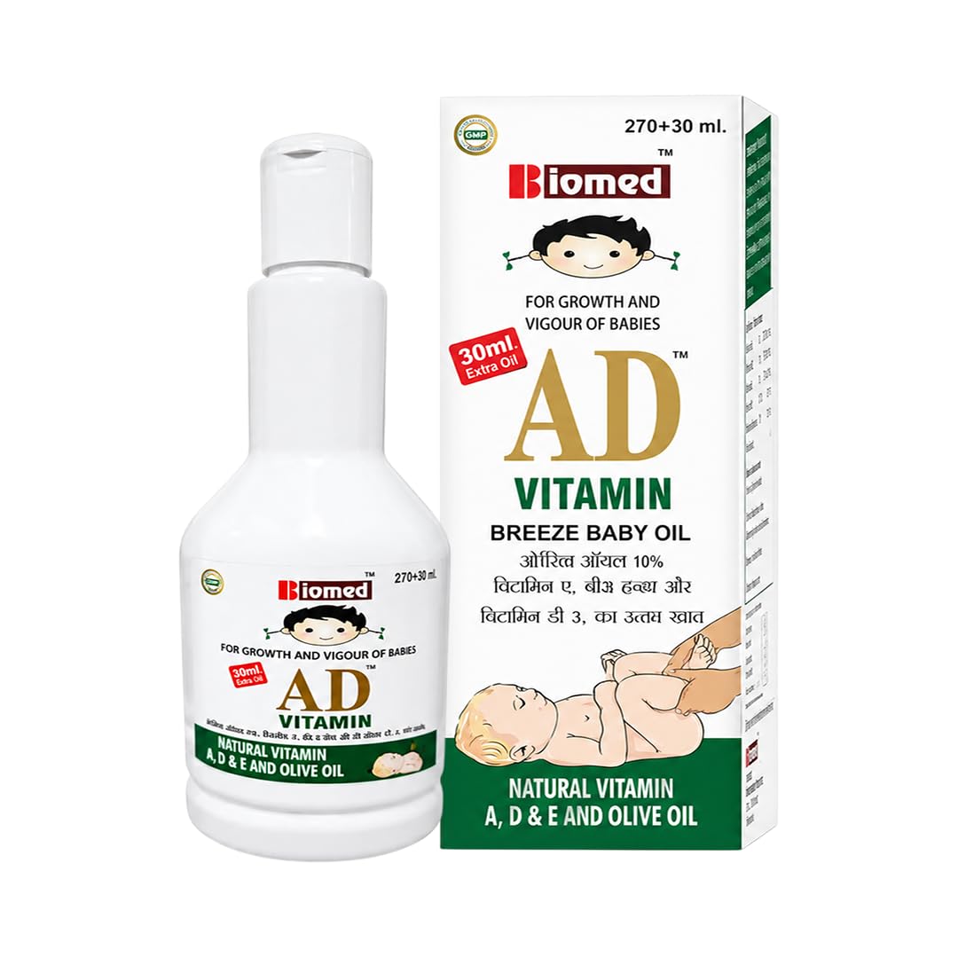 BIOMED AD Vitamin Baby Massage Oil 300ml (Pack of 1) | Herbal Olive Oil for Newborn Body, Hair & Skin Care | Soft Lotion for Winter Dry Skin, Strong Bones & Healthy Toddlers Growth Vitamins-picture-10