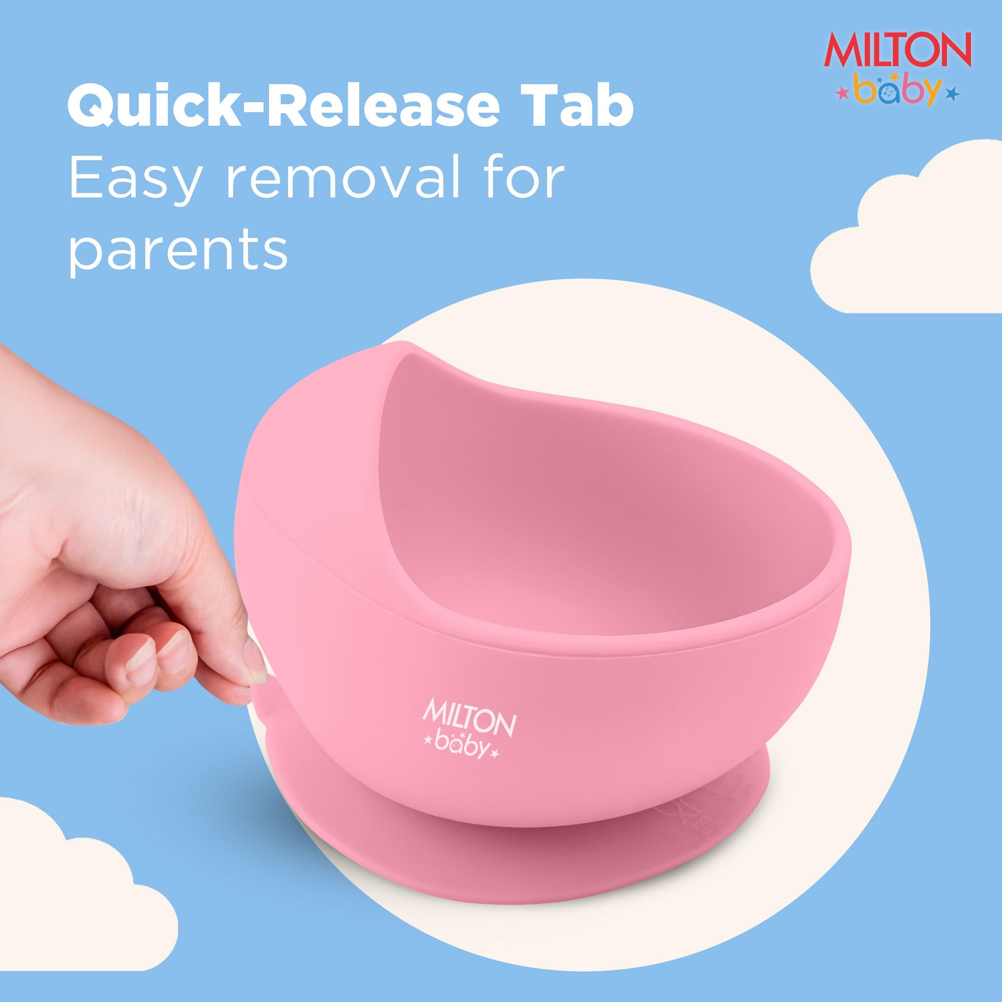 Milton Baby Silicone Feeding Set of 6 I Strong Suction Base with Release Tab I 100% Food Grade-BPA Free I Flat Base Tumbler I No Mess I Adjustable Fit Bib I Soft Spoon I Pink