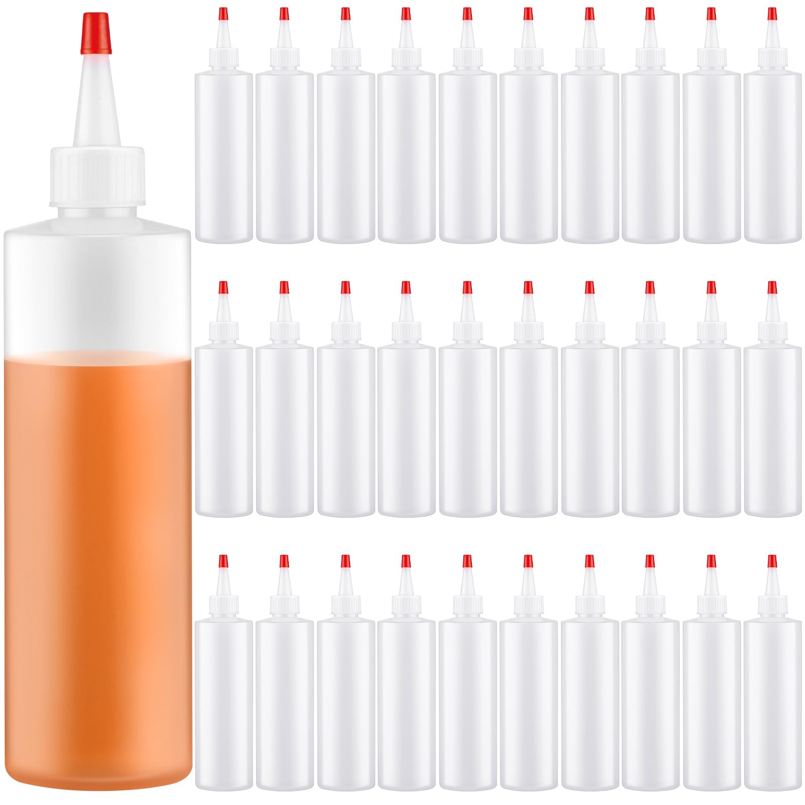 30 Pcs 8.5 oz Plastic Squeeze Bottle Condiment Squeeze Bottle with Red Tip Cap Sauce Sprayer with Small Pointed Nozzle Condiment Container with 2