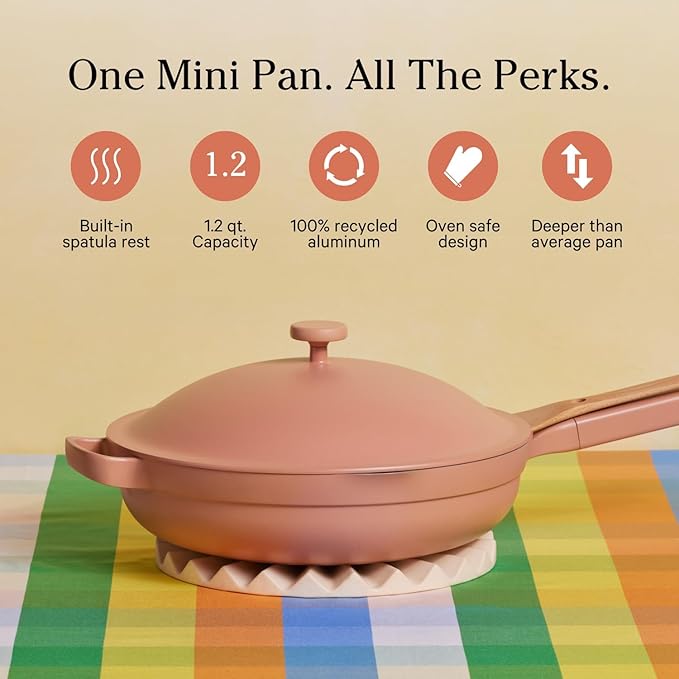 Discover the mini version of the cult-favorite Always Pan—your ultimate kitchen companion that combines function and style in one chic package. With its patented 10-in-1 design, this versatile cookware piece effortlessly takes on the roles of a fry pan, steamer, skillet, sauté pan, saucepan, and more. Save space in your kitchen while simplifying meal prep, as this exceptional pan suits a range of culinary tasks from searing and sautéing to simmering and steaming.