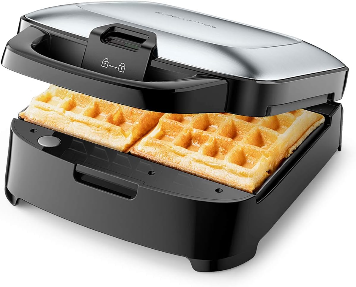 Elechomes Belgian Waffle Maker with Removable Plates, Easy to Use and Dishwasher Safe, Non-Stick, 2-Slices, Cord-Storage, Premium Stainless Steel