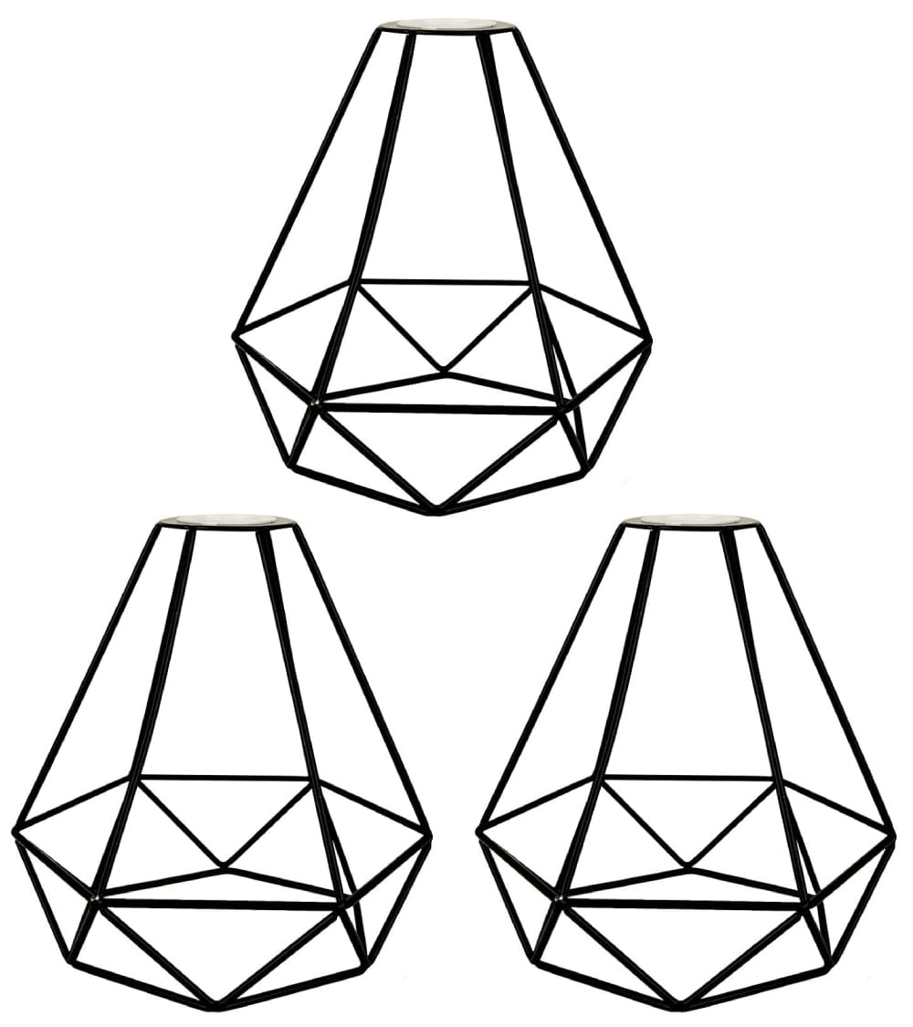 Ledsone Black Diamond Cage - 3 Pack 3 Pack Black Metal Diamond Wire Cage Lampshade Pendant Light Lamp Shade Vintage Bulb Guard Light Shades Ceiling Light Bulb Lamp Cover (Black 3 Pack)