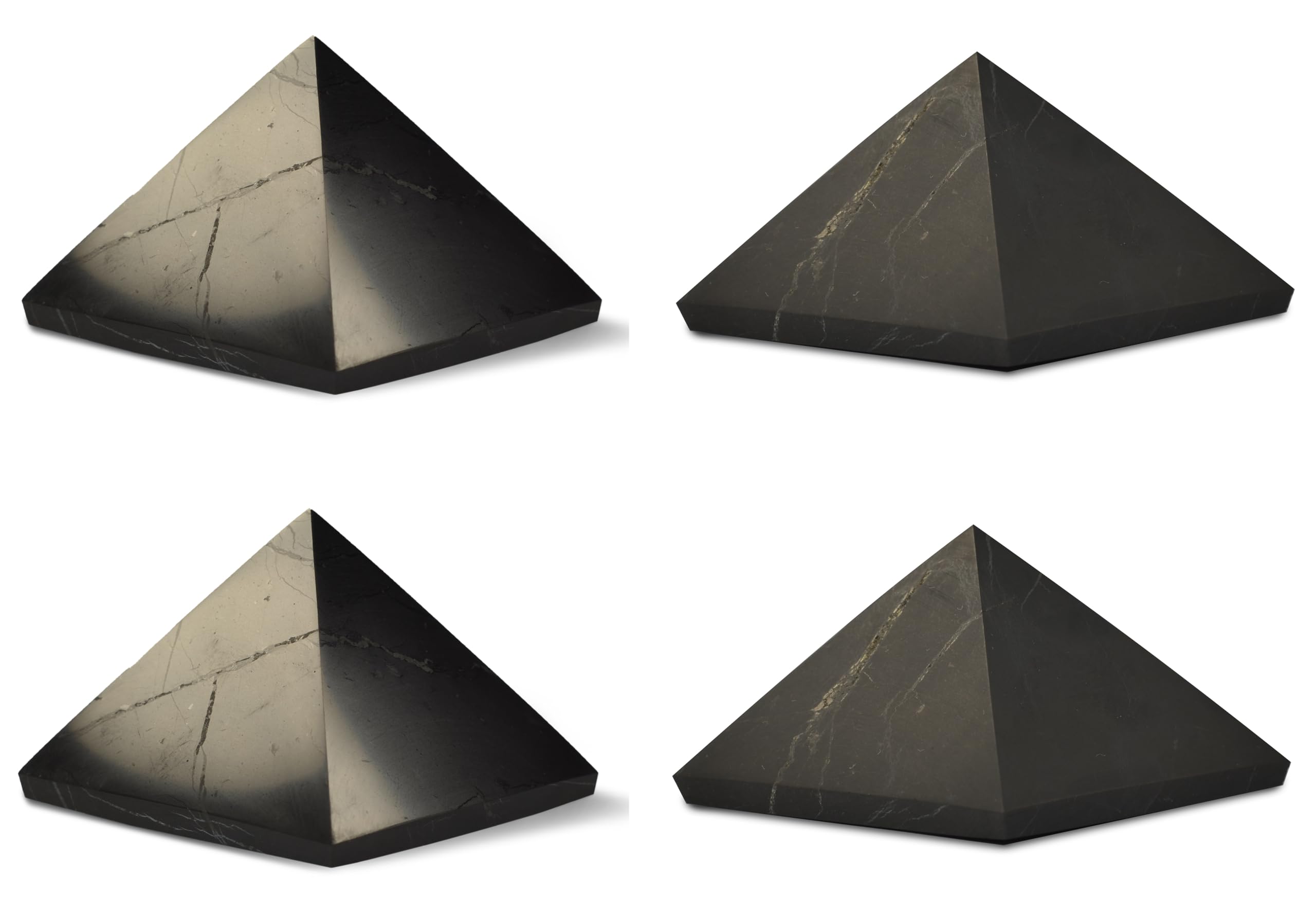 Shungite World 4 pcs Authentic Shungite Pyramids Set Polished and Unpolished 50 mm / 1.96" Chakra Energy Natural Healing Crystal Home Office