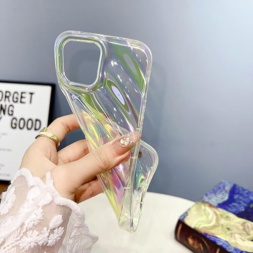 Miniatura 3 de Funda compatible con iPhone 14 Pro Max, diseño de patrón ondulado de lujo, diseño holográfico láser de color brillante, TPU suave a prueba de