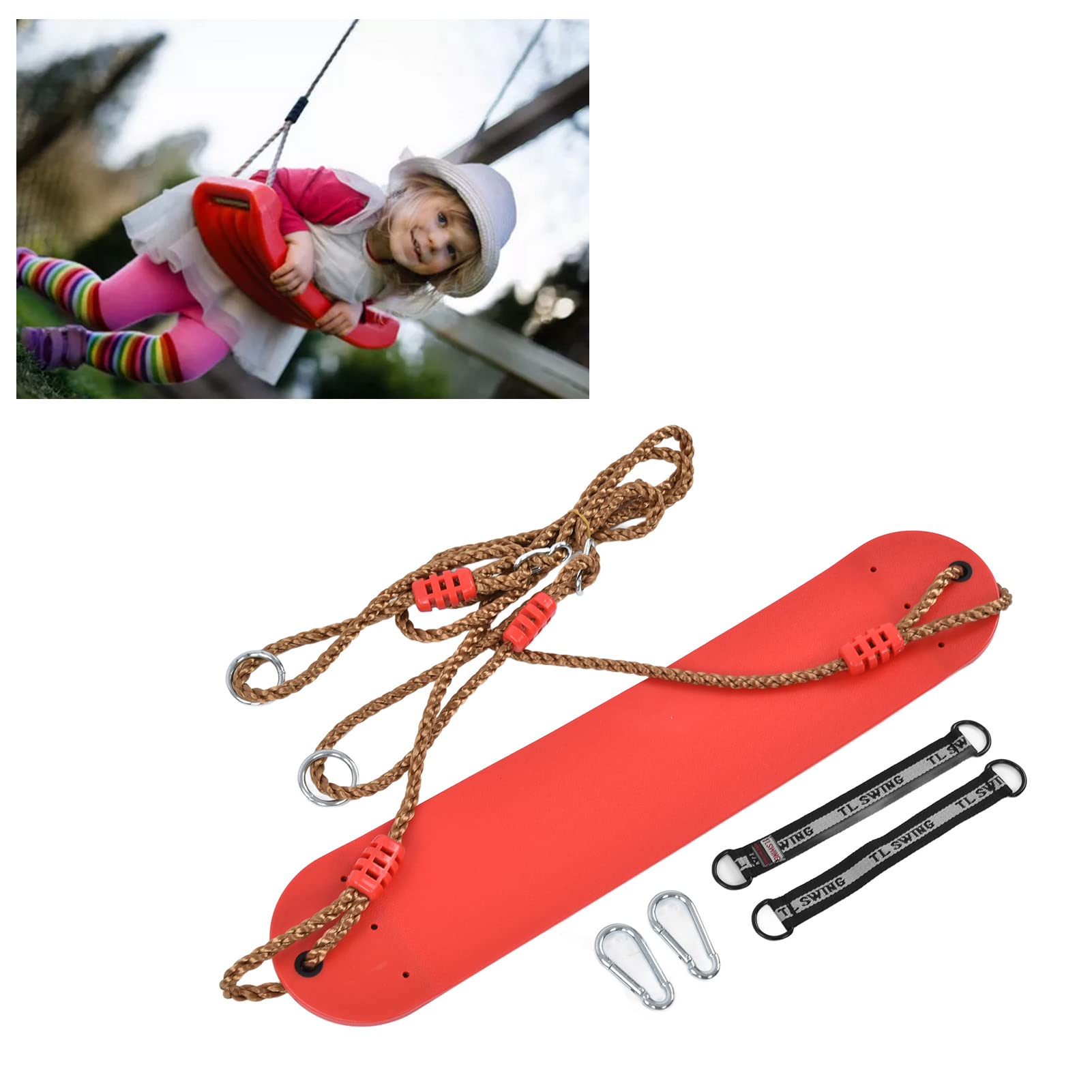 Columpios Asiento EVA Tablero Suave Rojo Cuerda Ajustable Kit de Accesorios para Patio de Juegos para niños Columpio al Aire Libre, Aprox.66,5 x 14 cm 26,2 x 5,5
