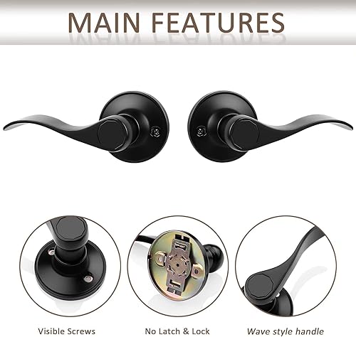 Miniatura 2 de Probrico Paquete de 12 manijas de puerta simuladas para mano izquierda y derecha, manija de puerta francesa estilo ondulado con acabado negro,
