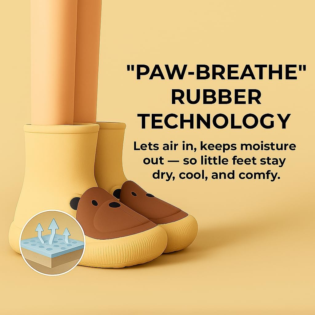 Toddler Rain Boots – Premium Kids Rain Boots for Boys & Girls with Non-Slip Soles – Children's EVA Outdoor Shoes - Beige Bear Paw Design