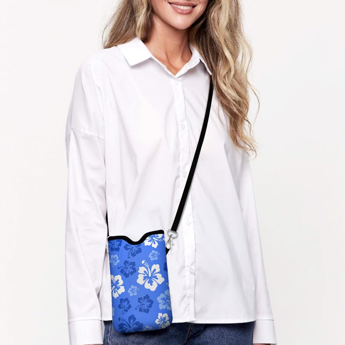 Universal Phone Sleeve Pouch with Crossbody Strap 7.6 X 4.3 Inches Shockproof Water Resistant Mobile Protection Bag-Hawaiian Floral Neoprene Phone Pouch Bag - Image 2