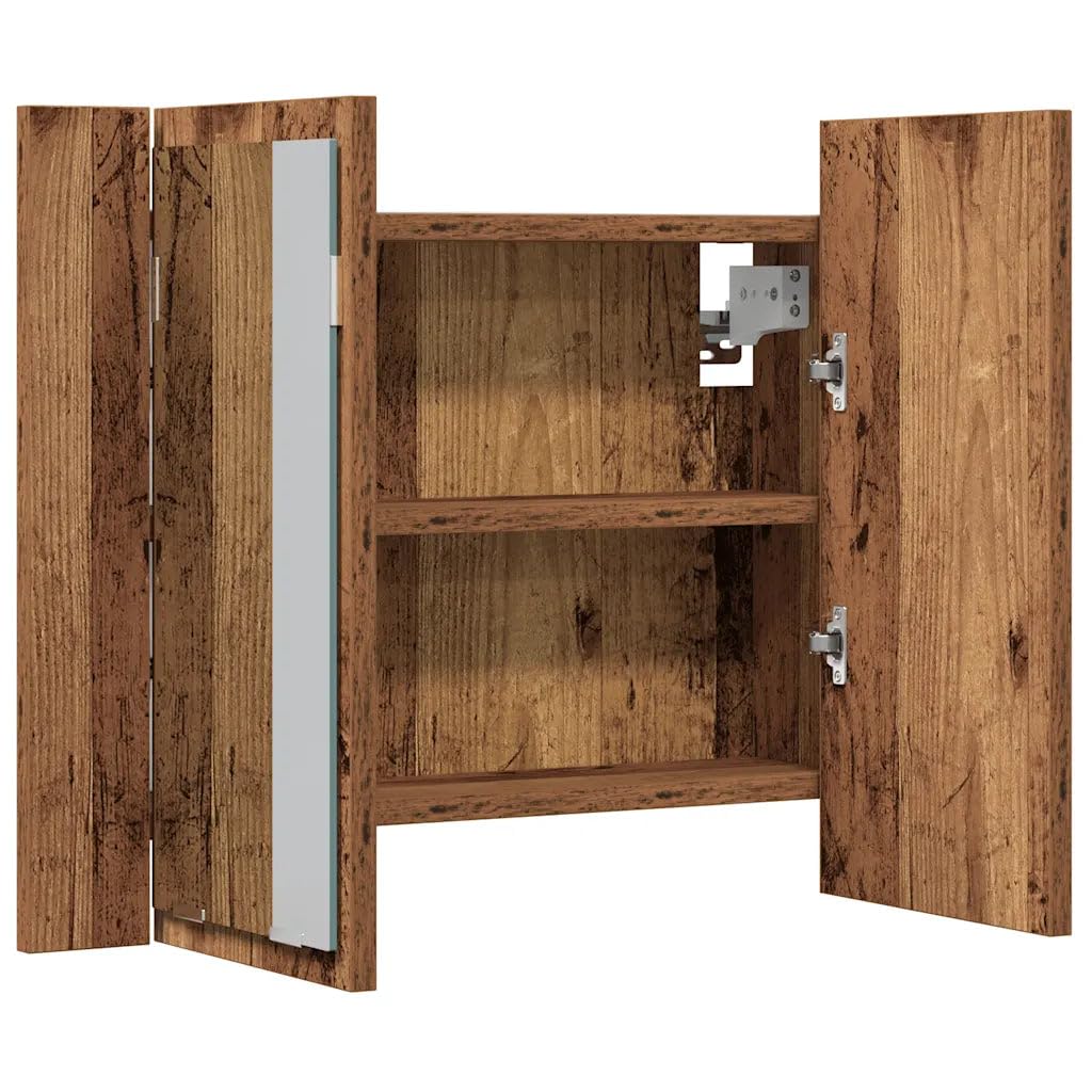 Helloshop26 Armoire à Miroir LED Gain de Place 60 x 12 x 45 cm Style Moderne en Bois d'ingénierie Vieux Bois 02_0050833