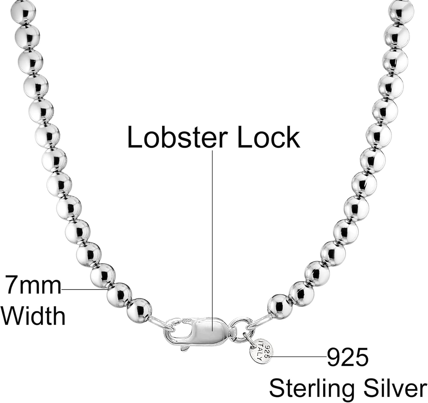 Savlano 925 Sterling Silver 7MM Handmade Bead Ball Strand Chain Necklace For Women - Made in Italy Comes With a Gift Box - Image 2