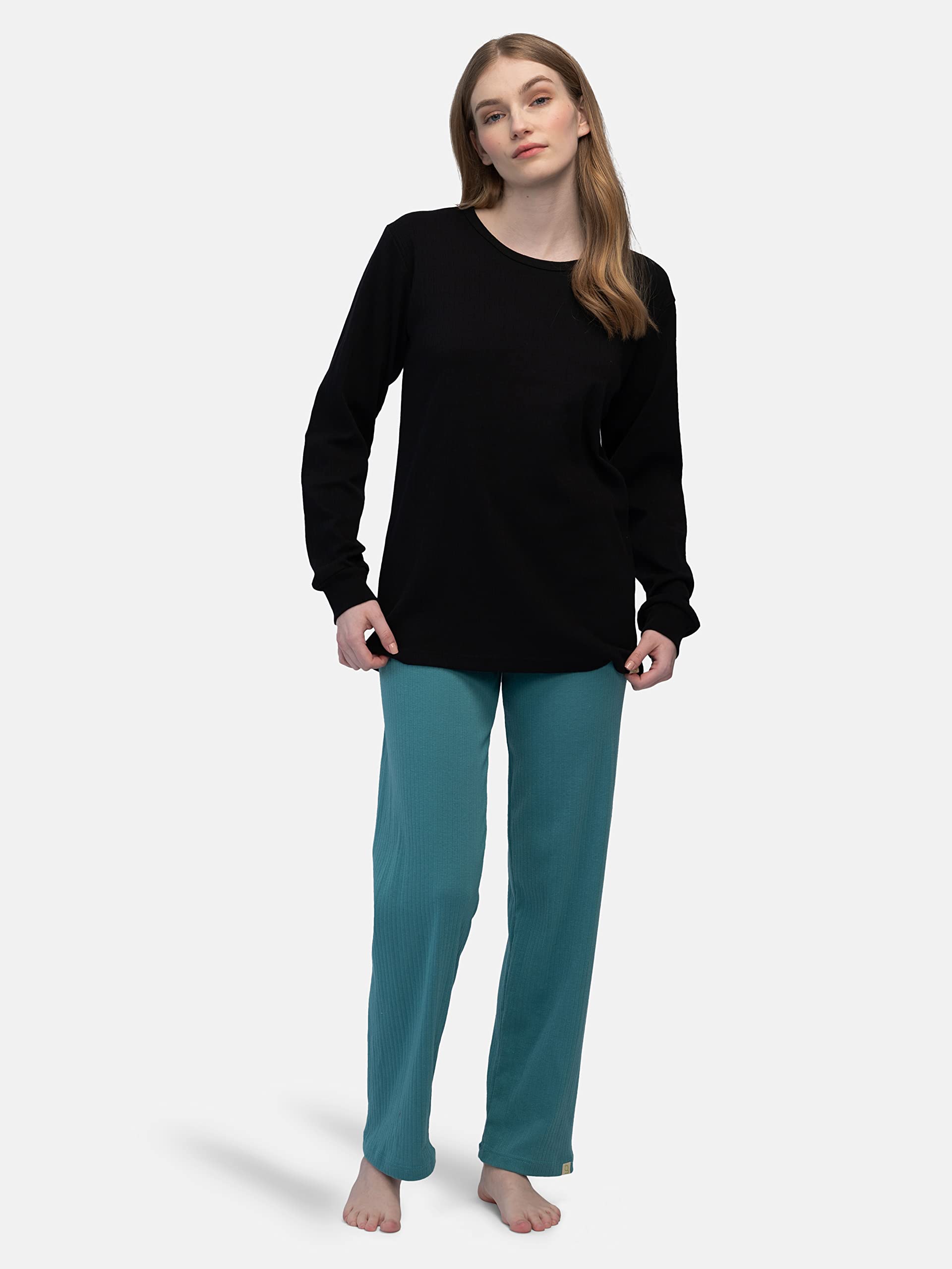 Langarm-Shirt aus Derby-Rib Camiseta de Pijama, Negro, 38 para Mujer