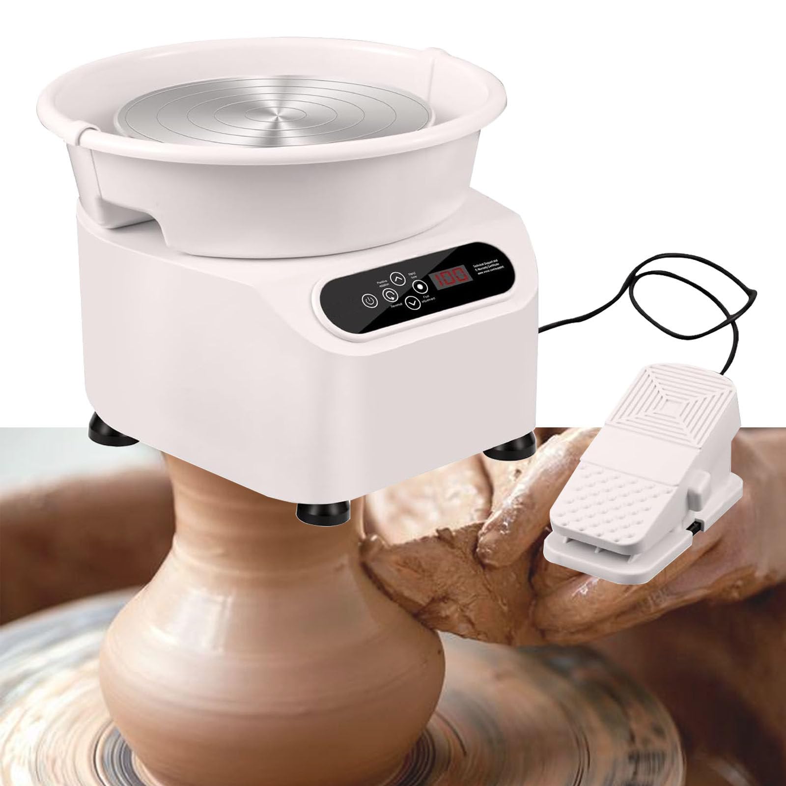 FBJAMZ Pottery Wheel Machine,with Touch Screen,Ceramic Clay Tool Kit, Forward Reverse Rotation,Piece Accessories, Ideal for Beginners Artists (White)