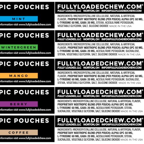 Image of Fully Loaded Alpha Nootropic Pouches Variety Pack - 5 Cans - 75 Total Pouches (15 per Can) - Effective Nootropic Delivery, Nicotine Pouch Replacement - Faster Absorption, Alpha GPC, L-Tyrosine, GABA