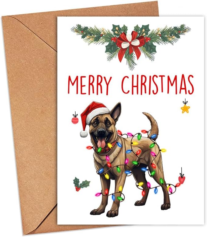 HKDesignGift Belgian Malinois Dog Merry Christmas Greeting