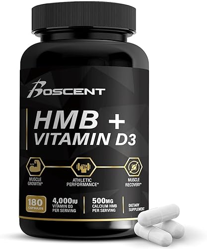 Suplemento de HMB y vitamina D3 - Suplementos de 1,000 mg de HMB con 4,000 UI de D3 y calcio para el crecimiento muscular, la fuerza y la