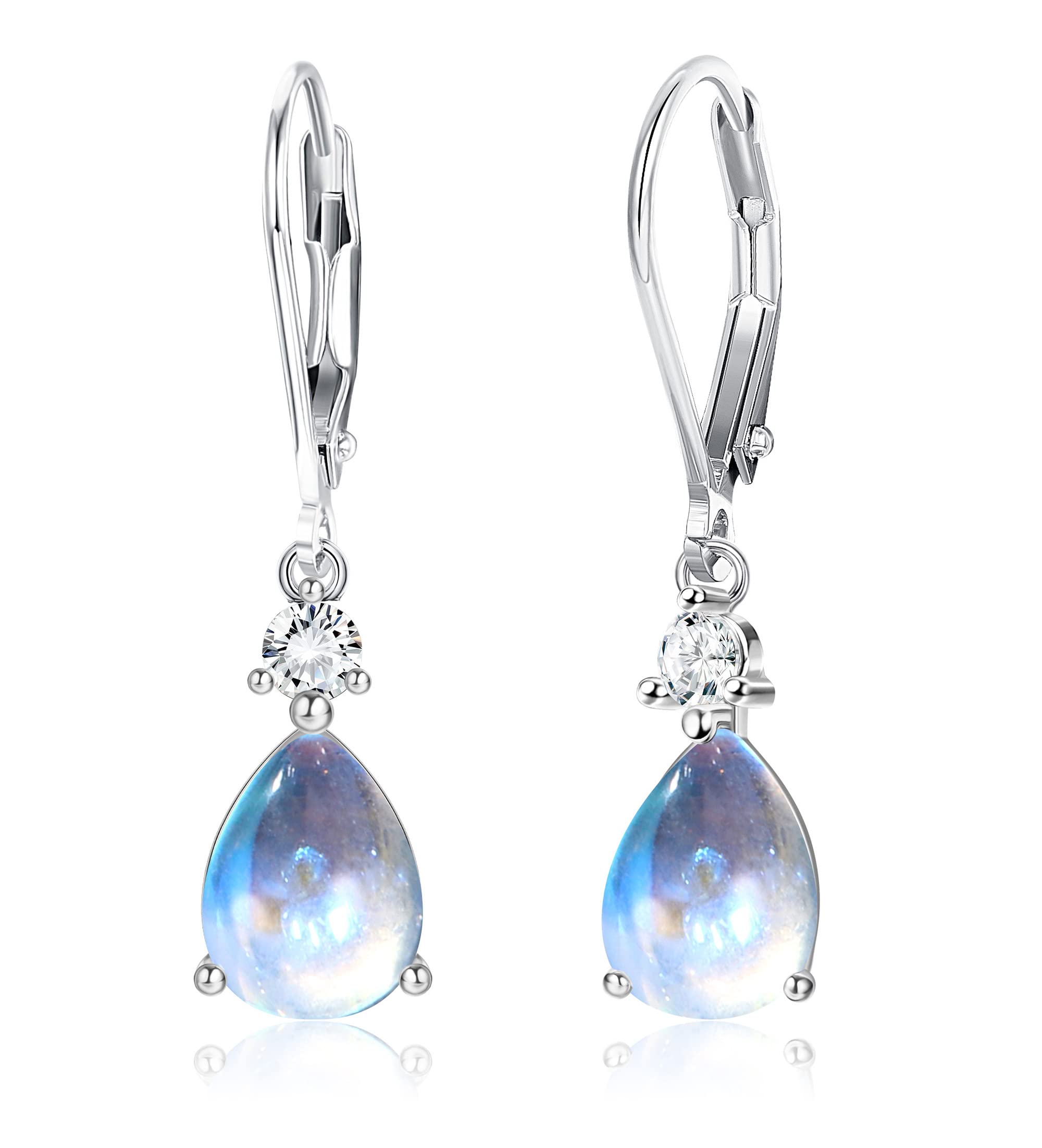 CASSIECA Pendientes Mujer Plata de Ley 925 Pendientes Colgantes Plata 925 Para Mujer Niñas, Pendientes Piedra Luna, Pendientes de Circonita Rosa, Aros de Piedra Lunar CZ, Joyería Hipoalergénica
