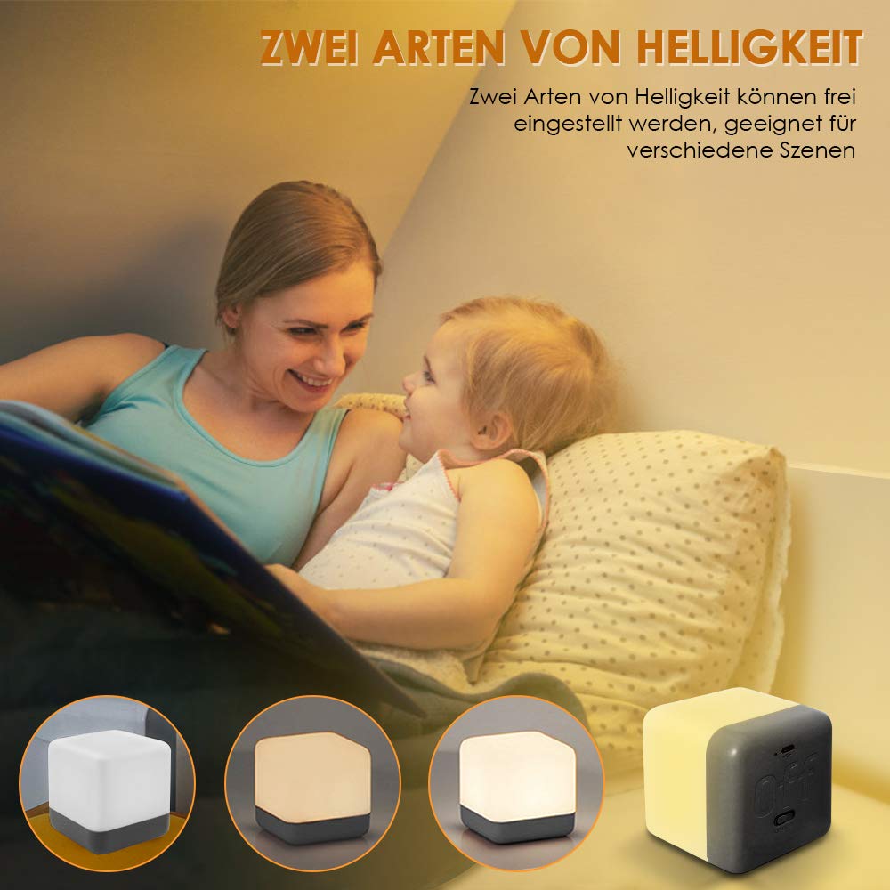 lampka nocna LED, lampka nocna, alarm, 6 trybów inteligentnego budzika, 2 poziomy jasności, lampka nocna do czytania, ochrona oczu podczas snu, dla dzieci