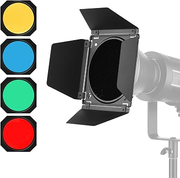 Andoer Photography Light Barn Door Barndoor Kit with Honeycomb Grid 4pcs Color FiltersRed/Yellow/Blue/Green for 7 Inch Standard Reflector Strudio Portrait Product Photography