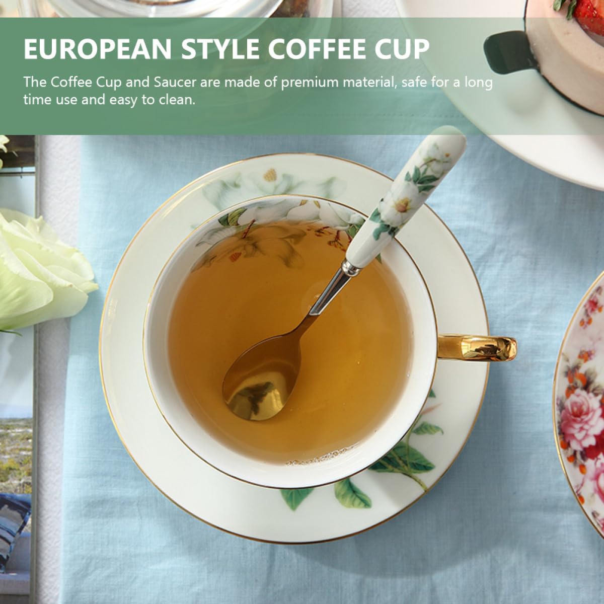 Keramik Kaffeebecher Satz mit Untertasse und Löffel Ergonomisches Design Langlebig Zubehör für Tee und Kaffee im Europäischen Stil