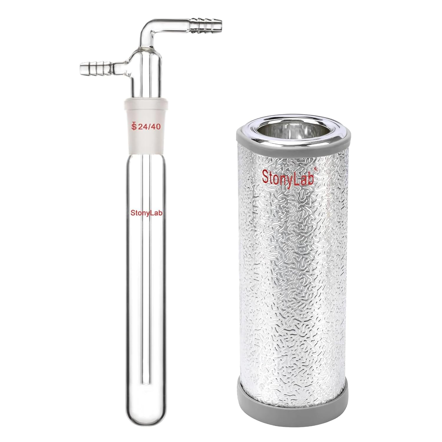 Vacuum Cold Trap Bubbler (250 mm) Bundle with Dewar Flask with Aluminum Base (665 ml) - stonylab Bundle