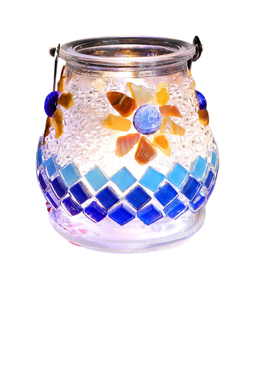 Jixin XyzhiDIY Mosaic Kits Lantern Candlestick Glass Light Candle Holders with LED Lights, Gift for Girls and Adults Decorative Mosaic Design, Small, Wedding Home Decor