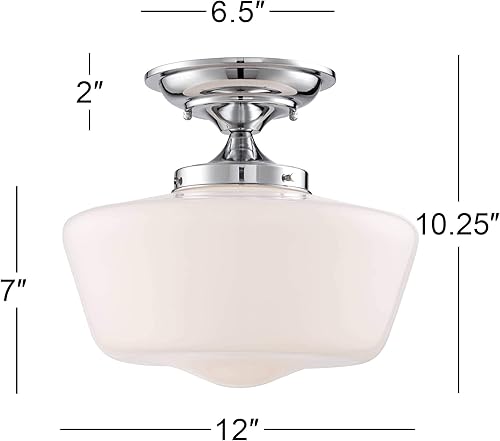 Miniatura 6 de Regency Hill Schoolhouse - Juego de 2 lámparas de techo flotantes rústicas de 12 pulgadas, de metal cromado, opaco, pantalla de vidrio blanco para