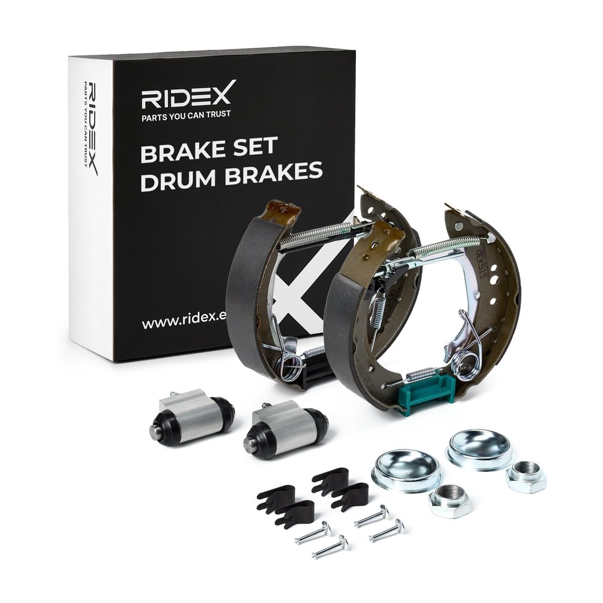 RIDEX 3859B0343 Kit freno Freno a tamburo Posteriore con leva freno a mano Compatibilità con PEUGEOT 1007 KM