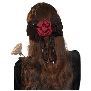 French Black ribbon Bow Barrette Rose Flower Hair Clips for Women Girls Hair Bowknot Clip Wedding Party Christmas 1PC Pink