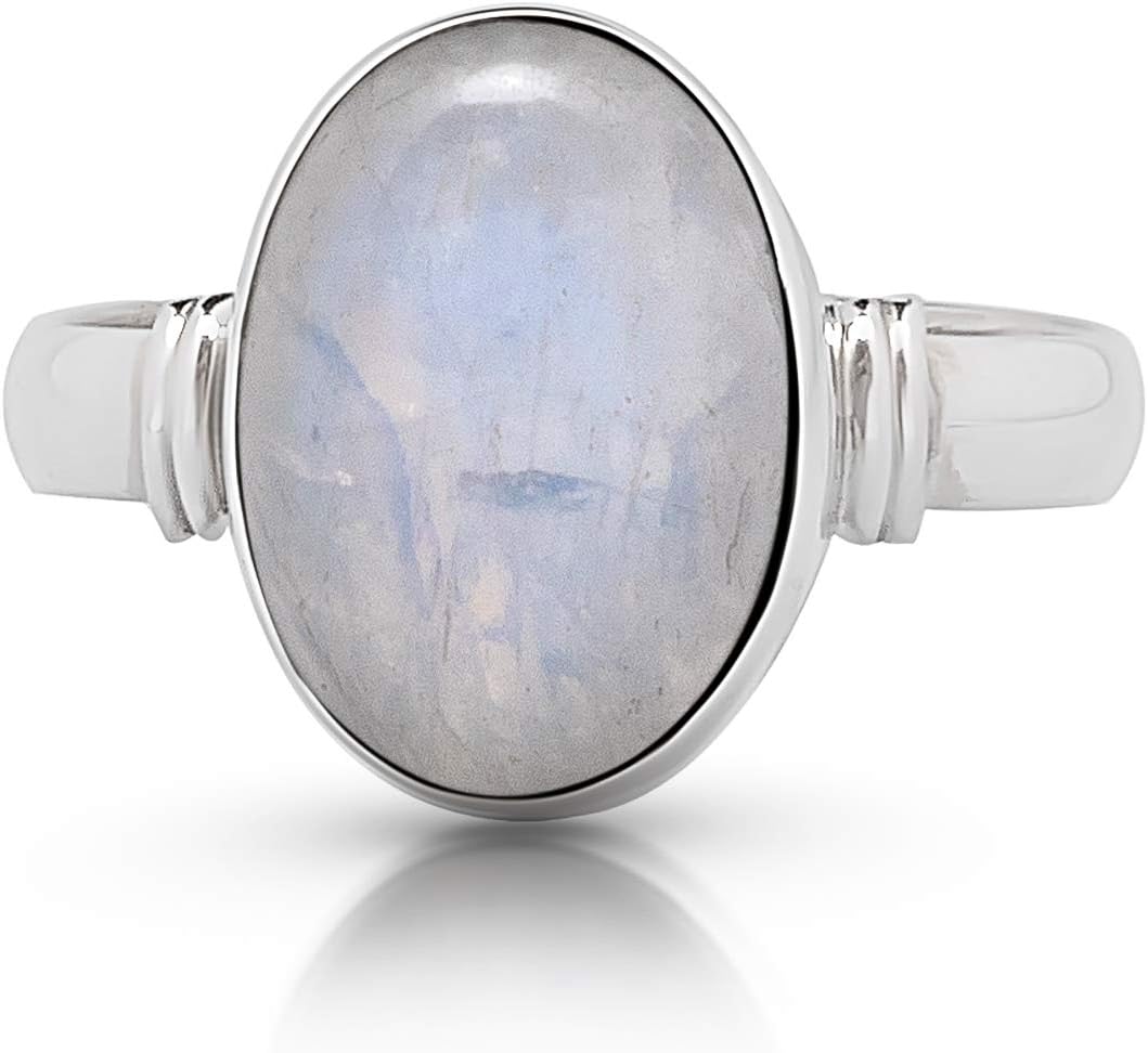 Moonstone Oval Stone Ring 925 Sterling Silver Vintage Boho Chic US Size 7 8 9