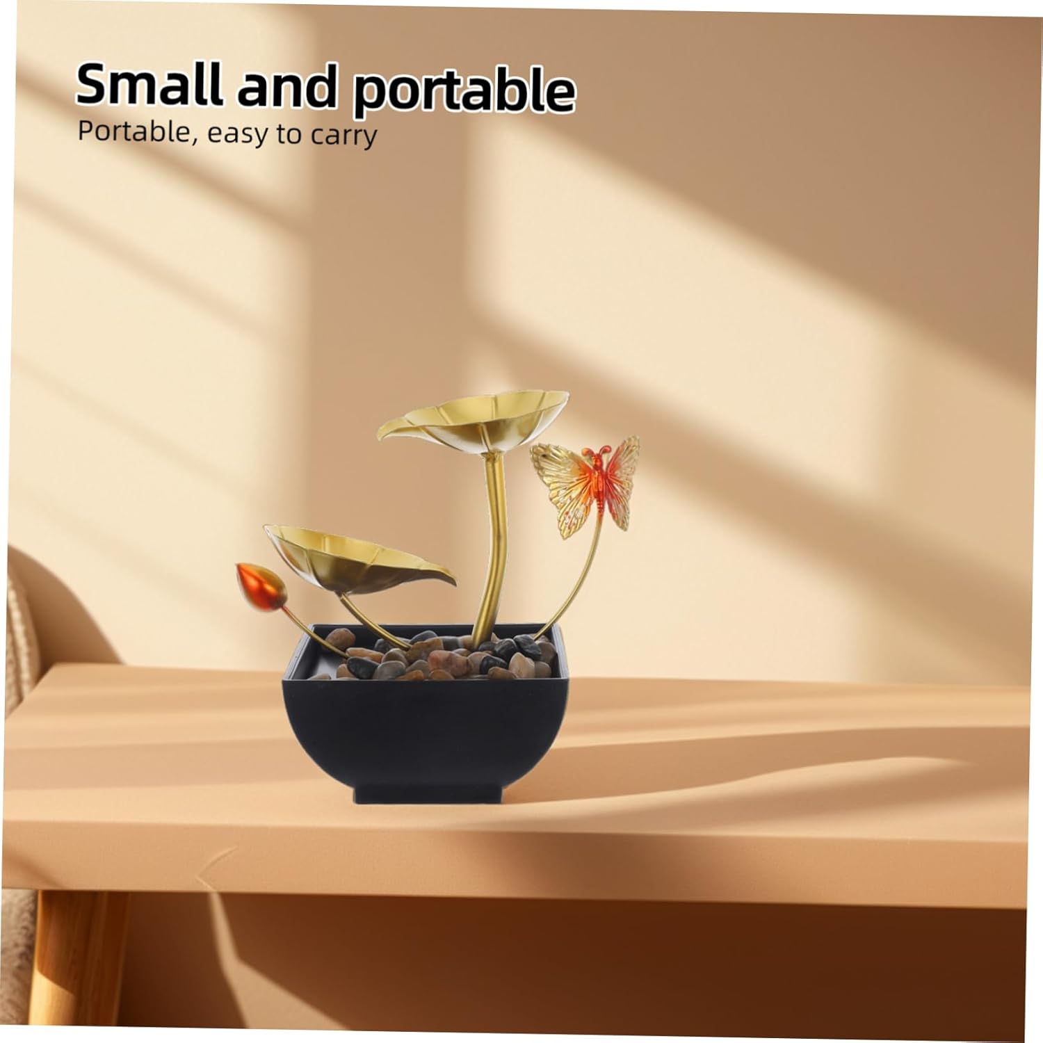 Indoor Tabletop Waterfall Fountain with Lotus Leaf Relaxing for Home Office Decoration Air Humidification and Atmosphere Creation