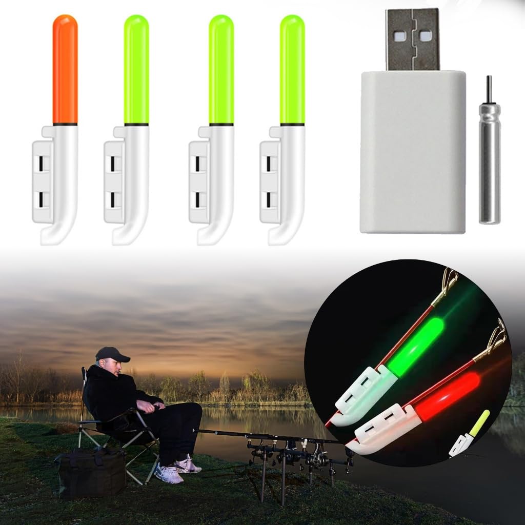 Greabuy Fishing Glow Sticks with Rechargeable Battery LED Night Fishing Poles for Fishing Glow Lamp