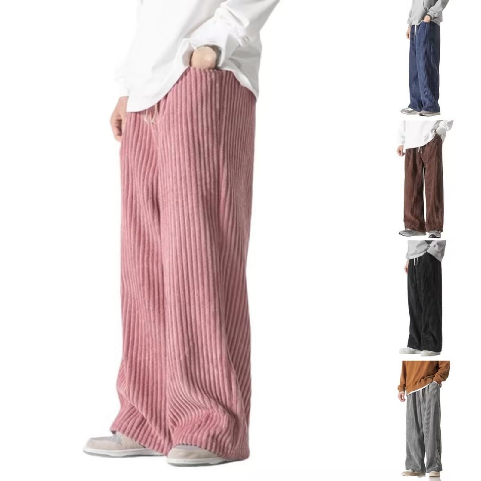 Pantalones deportivos suaves para hombre, pantalones sueltos de pana, pantalones holgados y elegantes, pantalones de pierna ancha, pantalones de correr con cordón elástico, pantalones de pierna recta