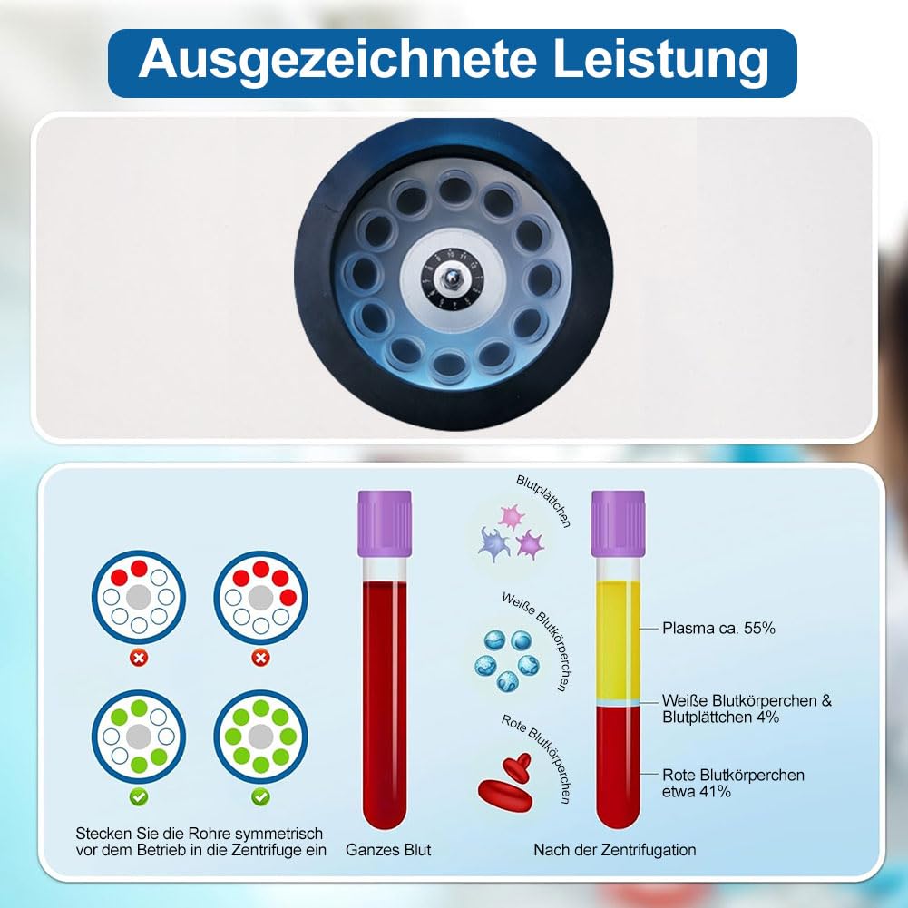Centrifugadora eléctrica de laboratorio con temporizador y control de velocidad, 4000 rpm, capacidad 20 ml x 12 tubos para laboratorio, consultorio médico