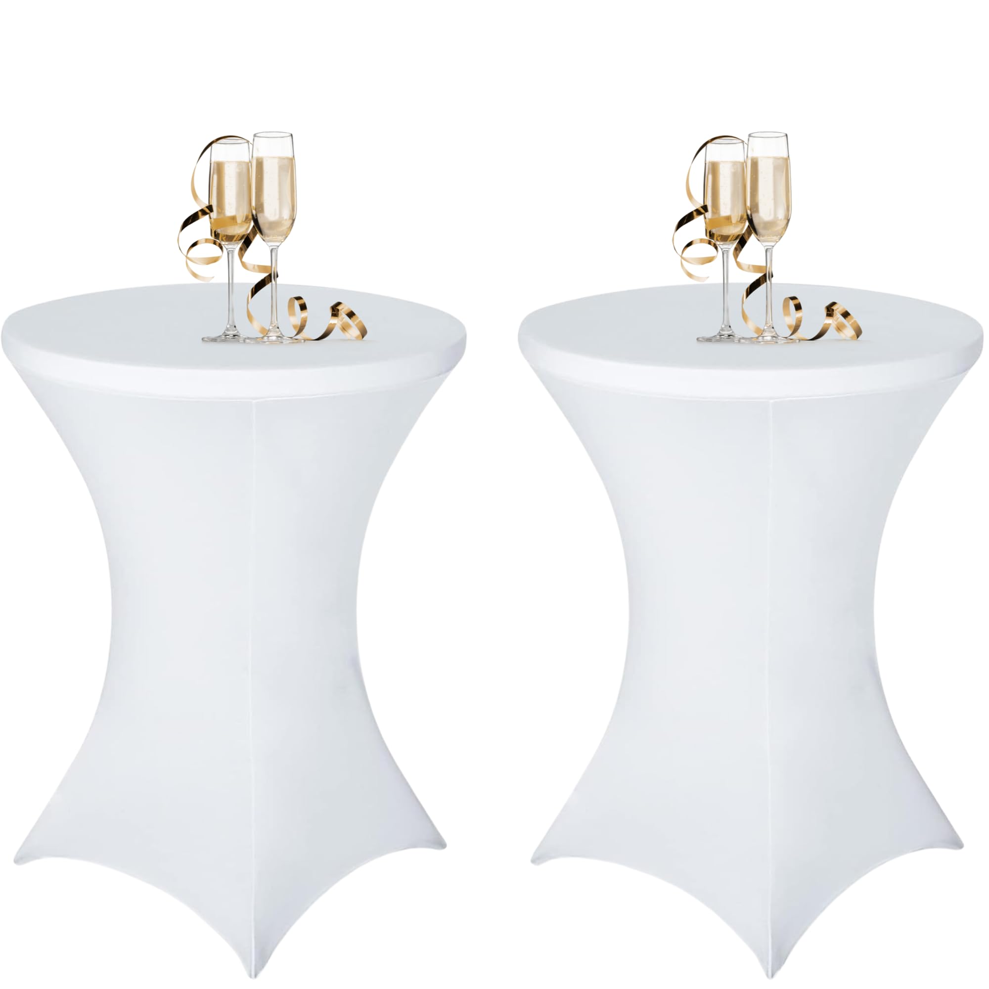 Bea's Party Mantel Elastico de Licra para cóctel, 80cm x 110cm, Mantel Blanco para Mesa Cocktail, Funda Elastica Mesa Alta Redonda para Restaurante, Boda, Banquete (Pack de 2)
